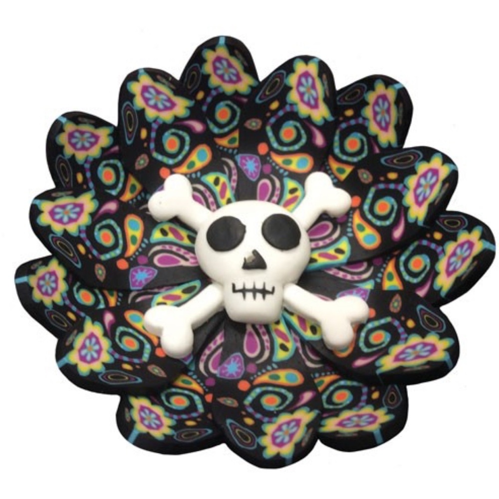 NWOT Skull and Crossbones Floral Fimo Incense Burner - Picture 1 of 4